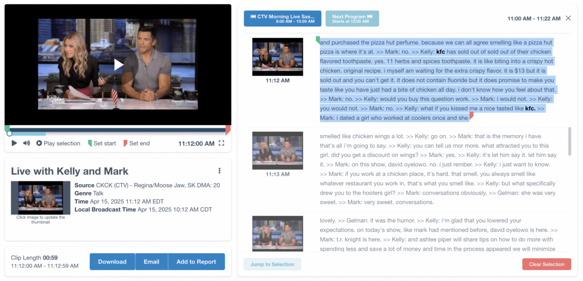 Screenshot showing Onclusive's speech-to-text capabilities