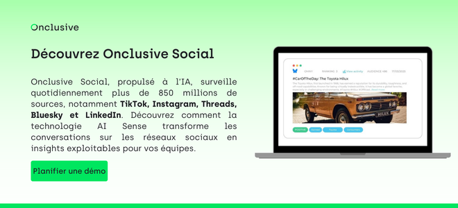 Onclusive Social, propulsé à l’IA, surveille quotidiennement plus de 850 millions de sources, notamment TikTok, Instagram, Threads, Bluesky et LinkedIn. Découvrez comment la technologie AI Sense transforme les conversations sur les réseaux sociaux en insights exploitables pour vos équipes.