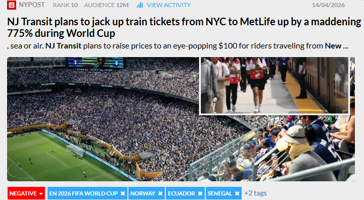 The NJ Transit story FIFA World Cup 2026 most discussed topics
