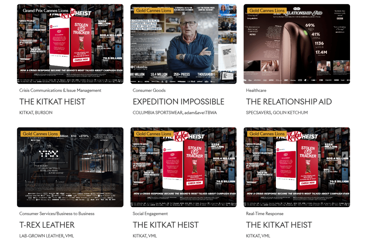 Some of the PR Lions Awards prizes of Cannes Lions 2026